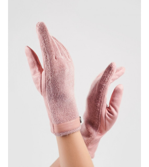Рожеві комбіновані рукавички з фактурною вставкою