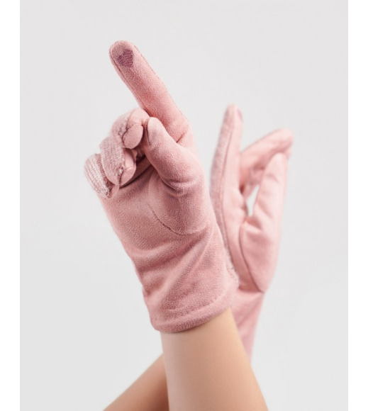 Розовые комбинированные перчатки с фактурной вставкой
