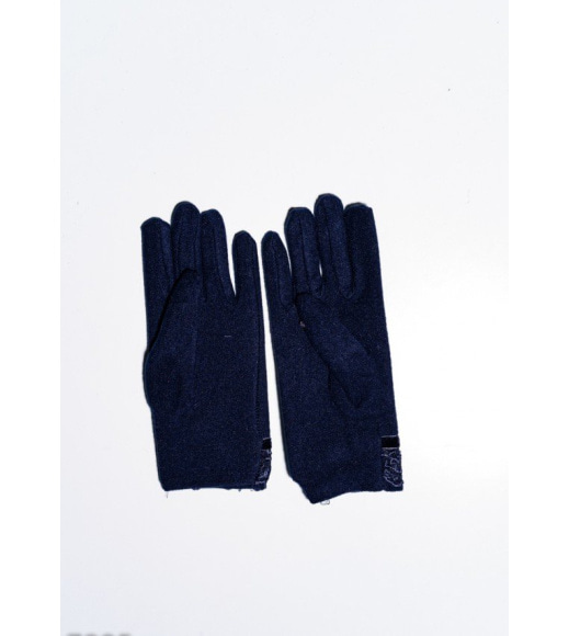 Темно-синие тонкие флисовые перчатки с кружевом и бантом на манжете