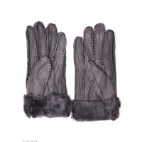 Сірі грубі шкіряні рукавиці з хутряними манжетами