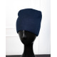 Темно-синя вовняна шапка на флісі