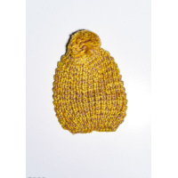 Жовта меланжева вовняна в`язана шапка з помпоном