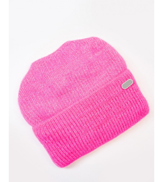 Розовая шерстяная шапка на флисе