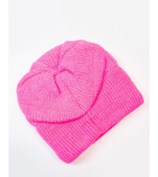 Розовая шерстяная шапка на флисе