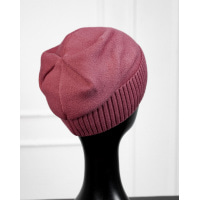 Темно-рожева утеплена флісом шапка з відворотом