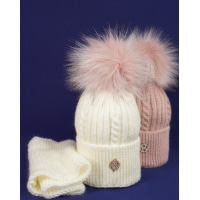 Темно-розовый зимний комплект с шапкой и хомутом