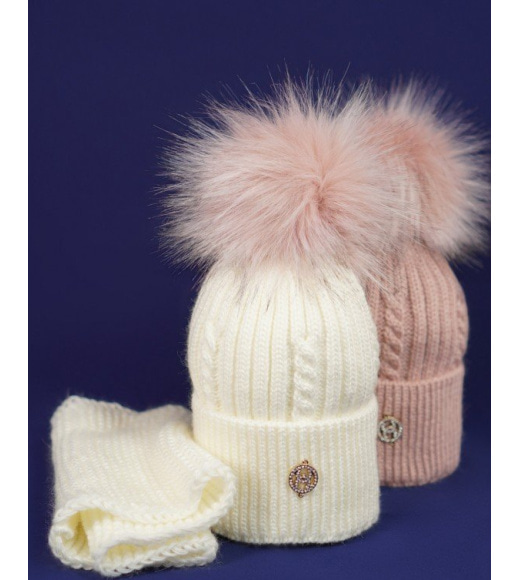 Темно-рожевий зимовий комплект з шапкою і хомутом