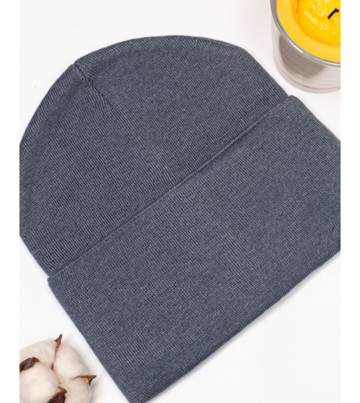 Темно-сіра трикотажна шапка біні