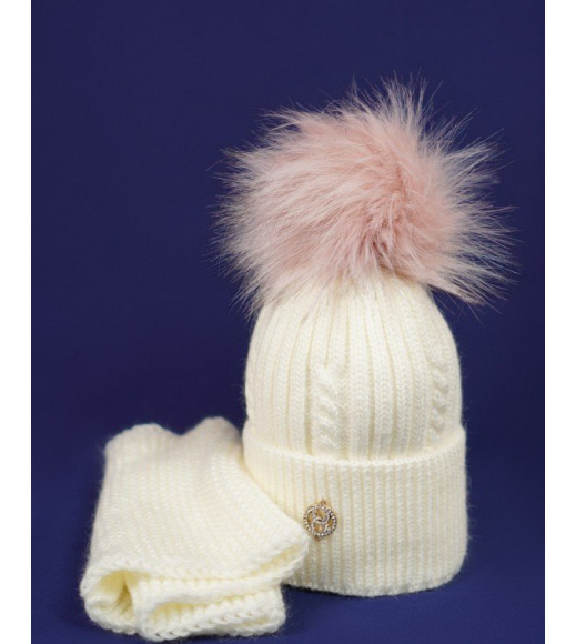 Молочный зимний комплект с шапкой и хомутом