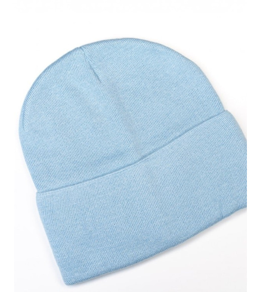 Голубая трикотажная шапка бини