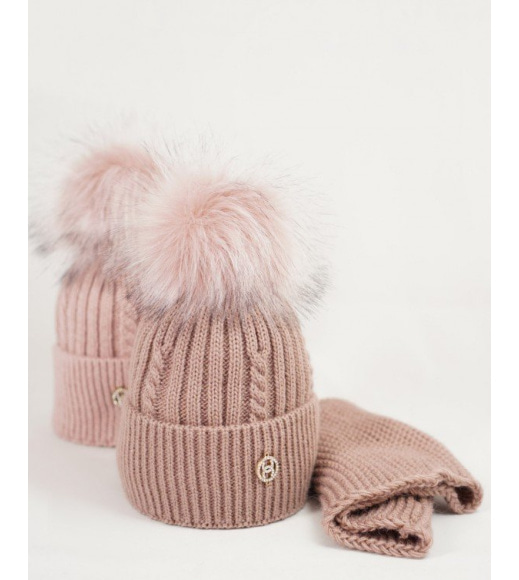 Рожевий зимовий комплект з шапкою і хомутом