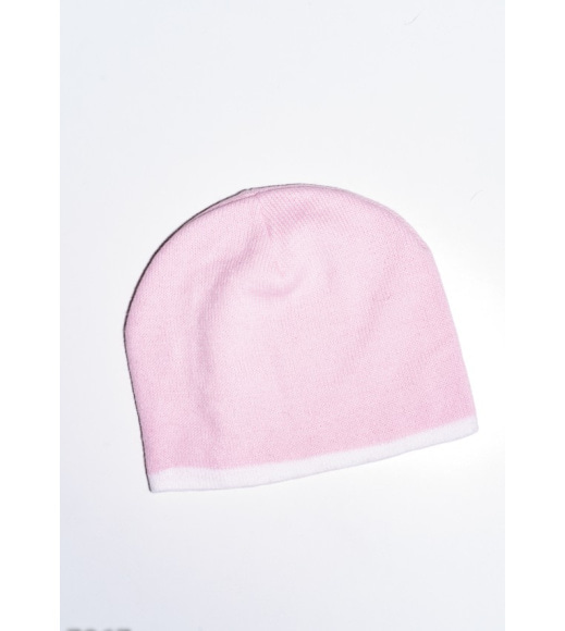 Розовая демисезонная шапка с белым кантом