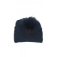 Черная вязаная шапка с помпоном и квадратной нашивкой