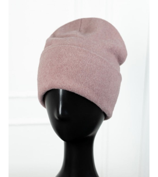 Розовая кашемировая шапка с отворотом