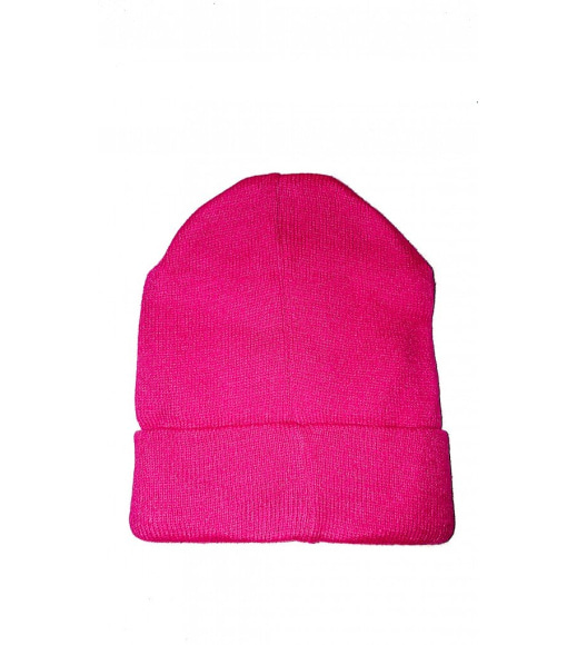 Розовая шапочка с широким отворотом и нашивкой OBEY