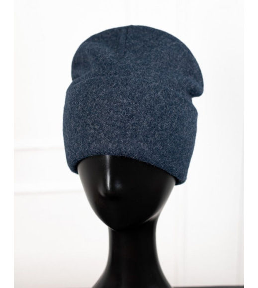 Синя кашемірова шапка з відворотом