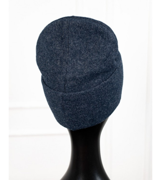 Синяя кашемировая шапка с отворотом