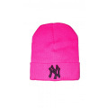 Розовая шапка с вышивкой NY на отвороте