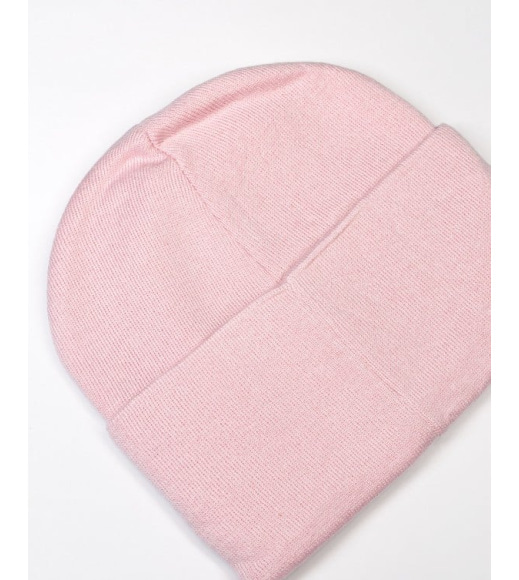 Розовая трикотажная шапка бини