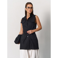 Черная льняная жилетка на кулиске