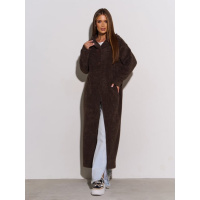 Темно-коричневый длинный кардиган с капюшоном