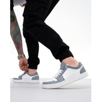 Бело-серые кожаные кеды с перфорацией