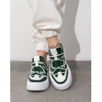 Бело-зеленые комбинированные кеды со шнуровкой