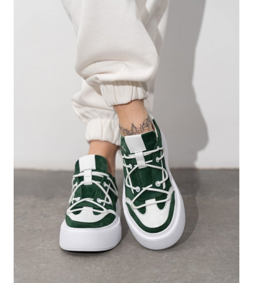 Біло-зелені комбіновані кеди зі шнурівкою