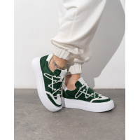 Бело-зеленые комбинированные кеды со шнуровкой