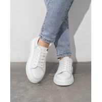 Белые однотонные кеды из натуральной кожи