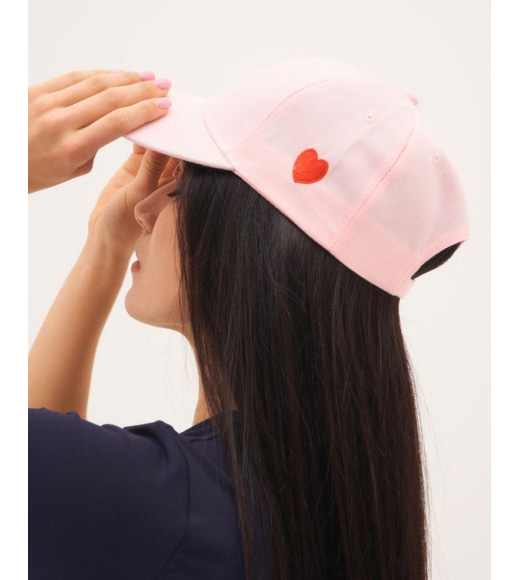 Рожева коттонова кепка з вишитим декором