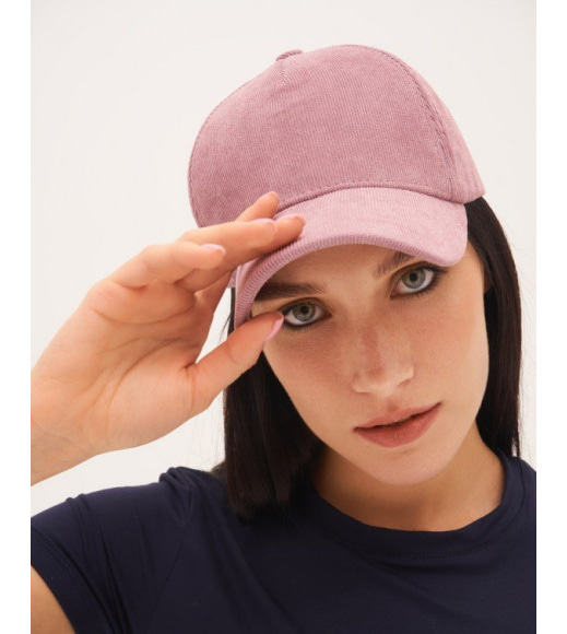 Темно-рожева вельветова однотонна кепка