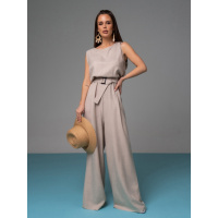 Брючный комбинезон из бежевого текстурированного льна