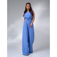 Брючный комбинезон из голубого текстурированного льна