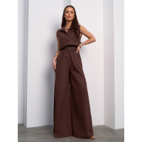 Льняной темно-коричневый комбинезон с брюками палаццо