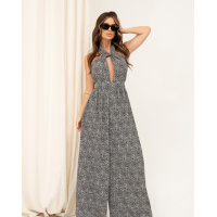 Черный принтованный комбинезон с широкими брюками