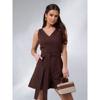 Темно-коричневый льняной комбинезон с завязкой