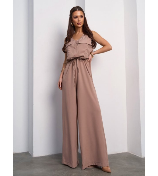 Бежевый брючный комбинезон на кулиске