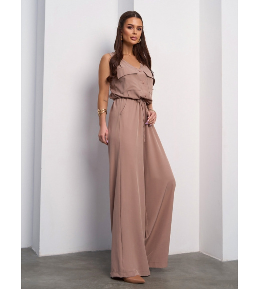 Бежевый брючный комбинезон на кулиске