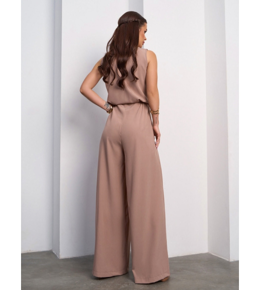 Бежевый брючный комбинезон на кулиске