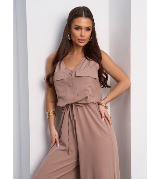 Бежевый брючный комбинезон на кулиске