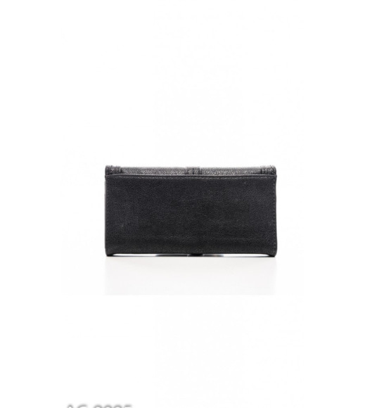 Чорний фактурний гаманець простьобаний чорною ниткою