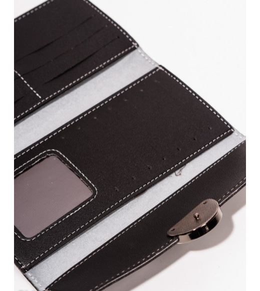 Черный раскладной кошелек из эко-кожи