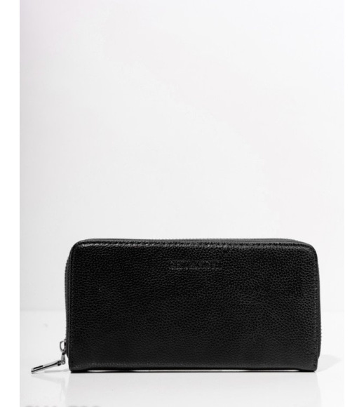 Чорний довгий каркасний гаманець на блискавці