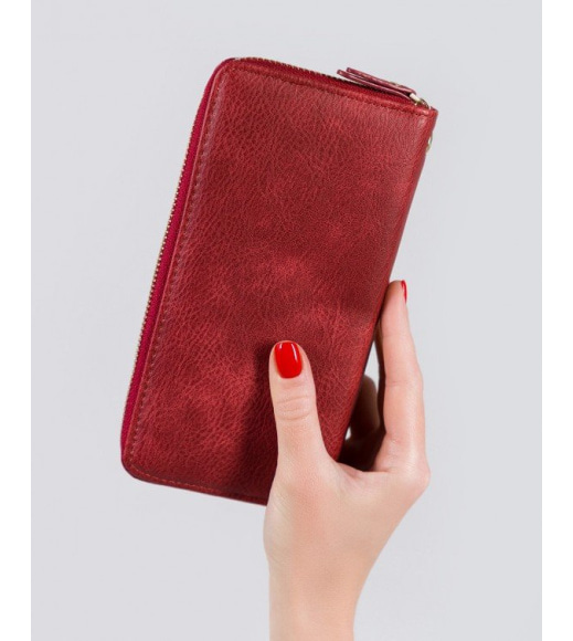 Красный кошелек-клатч из винтажной эко-кожи