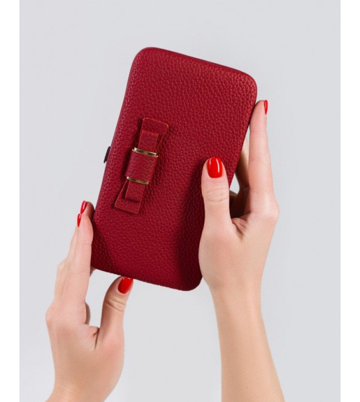 Червоний каркасний гаманець-клатч з еко-шкіри