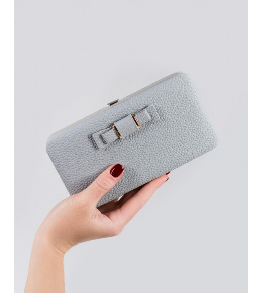 Сірий каркасний гаманець-клатч з еко-шкіри