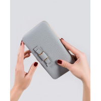 Сірий каркасний гаманець-клатч з еко-шкіри