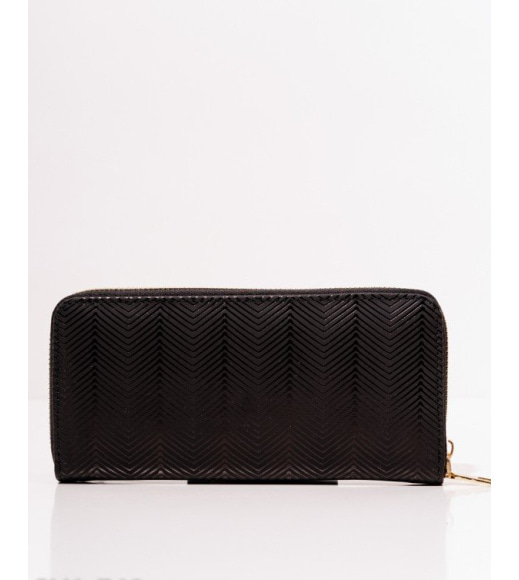 Чорний фактурний каркасний гаманець на блискавці