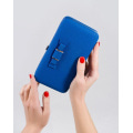 Синій каркасний гаманець-клатч з еко-шкіри